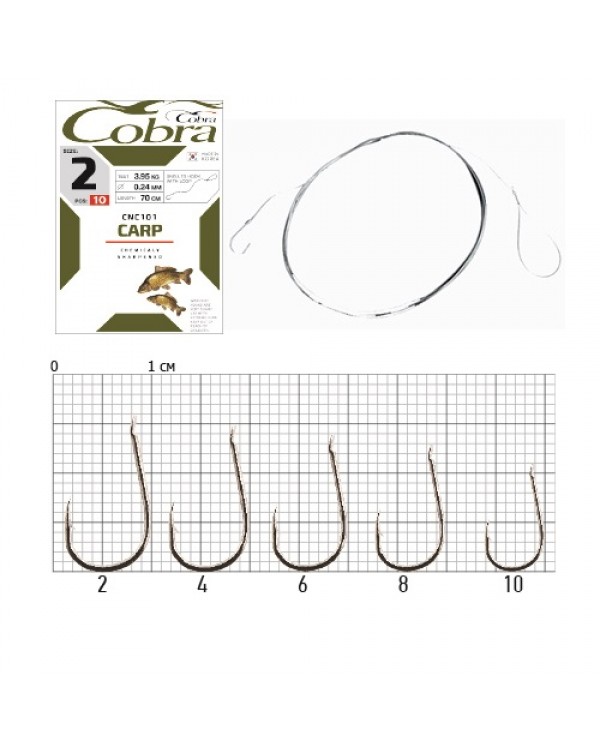 Крючки с поводком Cobra CARP CNС101 70cm